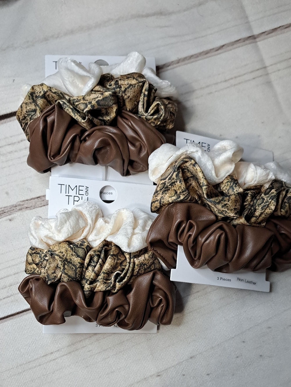 3-Pack Brown, Cream & Snake-Print Hair Scrunchies